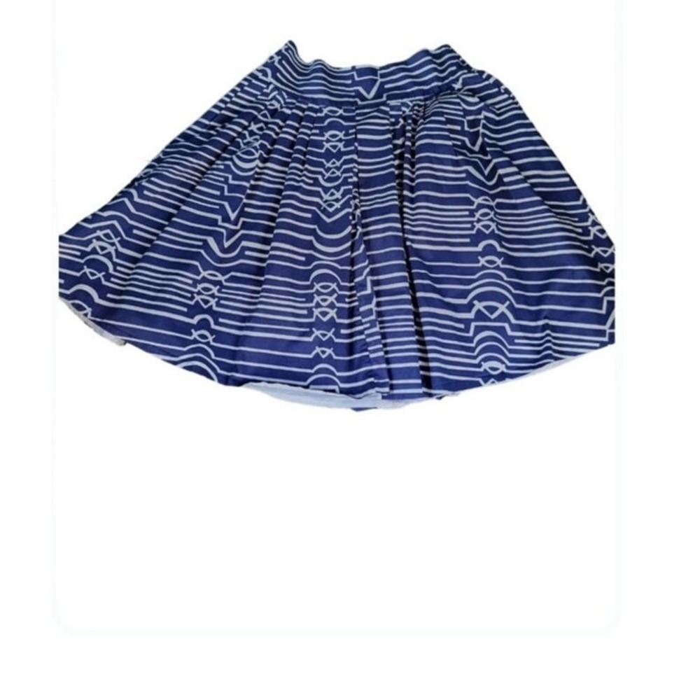 Maeve By Anthropologie Skirt 4 Womens Above Knee Blue White Pleated Pockets